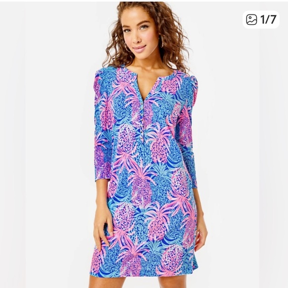 Lilly Pulitzer Dresses & Skirts - Lilly Pulitzer Marlie Dress Borealis Blue Tropical Down Low Pineapple Print XL